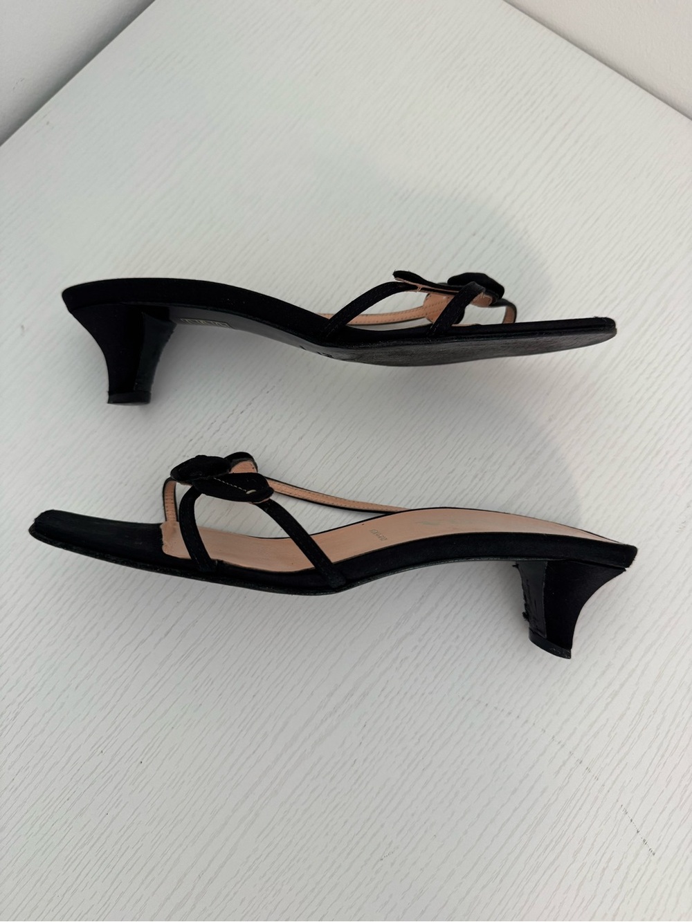 PRADA Vintage Black Silk Rosebud Flower Square Toe Sandal Kitten Heels EU 37 - Picture 4 of 10